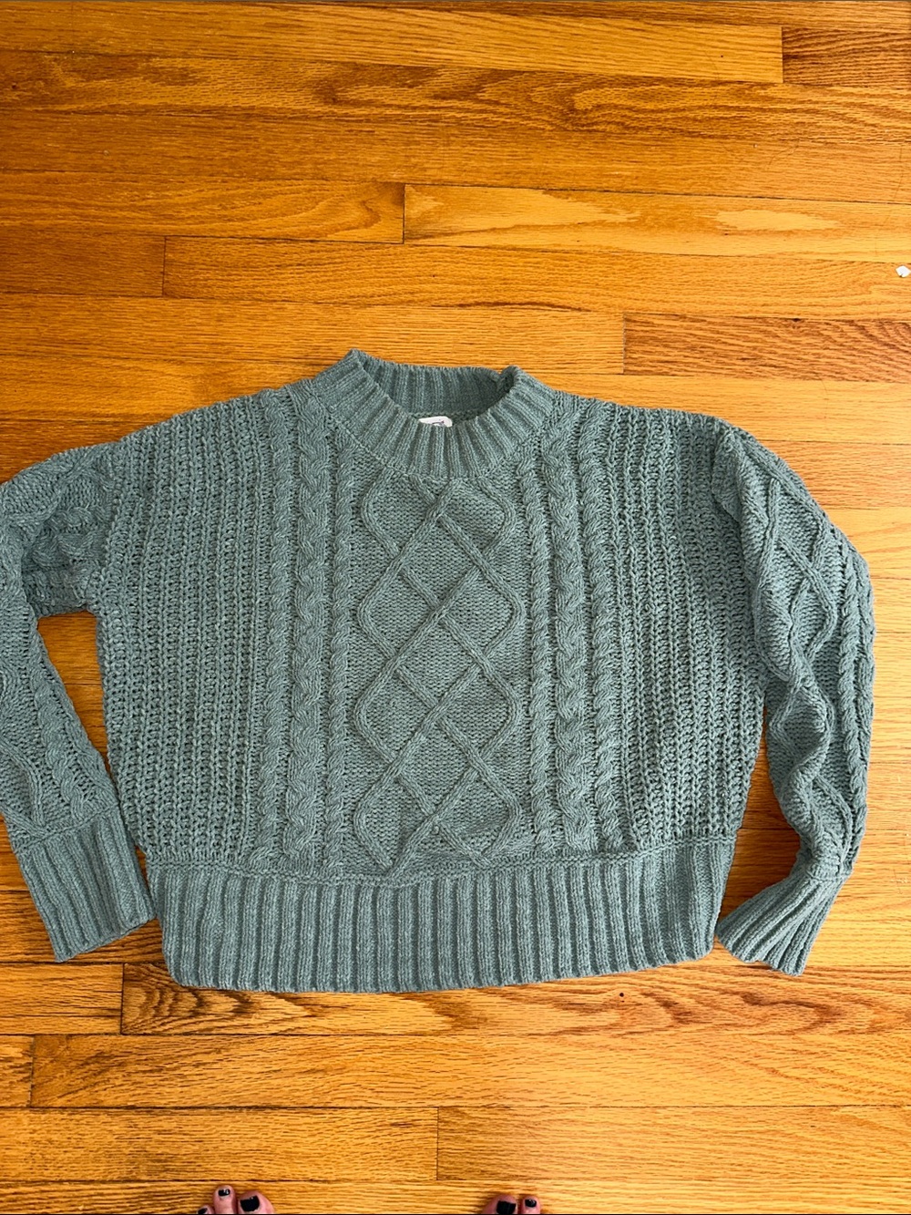 Hippie Rose Cable Crew Sweater - Sage Green